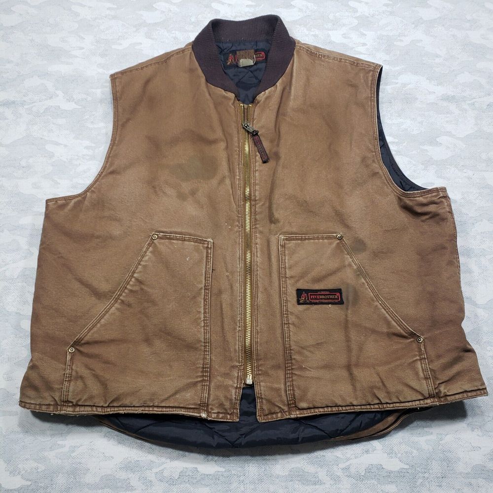 Vintage Five Brother Vest Mens 2XL Brown Full Zip Workwear